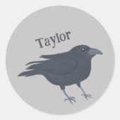 Sticker Rond Crow noir sur gris Personnalisé (Devant)