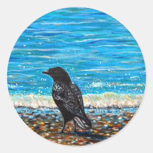 Sticker Rond Crow on the Beach 2 Peinture