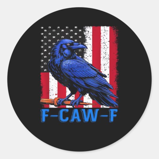 Sticker Rond Crow Raven Funny F-Caw-F Minimal Clean (Devant)