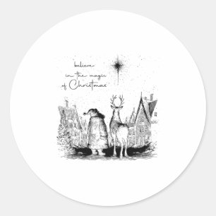 Sticker Rond Croyez en la magie de Noël Renne du Père Noël X