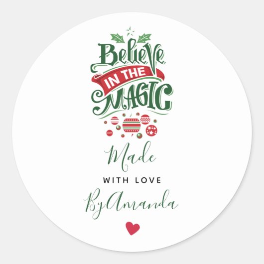 Sticker Rond Croyez en le Noël magique fait avec amour (Devant)