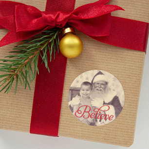 Sticker Rond Croyez en Red Script Père Noël Holiday Photo