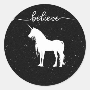 Sticker Rond Croyez en Unicorns Design Starry Sky Arrière - pla