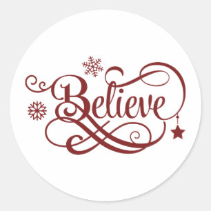 Sticker Rond Croyez Flocons de Neige Étoiles Noël Vacances