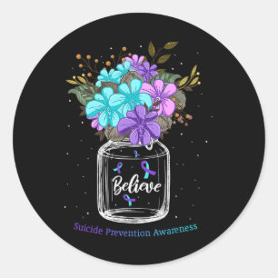 Sticker Rond Croyez le ruban de la Fleur de sensibilisation à l