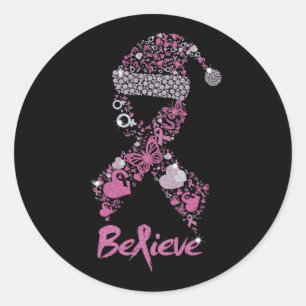 Sticker Rond croyez le ruban du cancer du sein noël santa chape