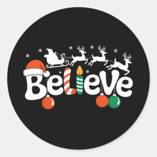 Sticker Rond Croyez le Sucre de canne de Noël Père Noël Sleigh