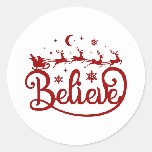 Sticker Rond Croyez Noël Père Noël Sleigh Reindeer (Devant)