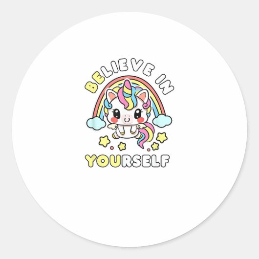 Sticker Rond Croyez-Vous En Vous-Même Unicorn Message Positif (Devant)