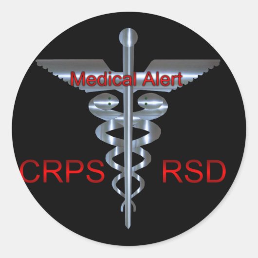 Sticker Rond CRPS RSD Alerte Médicale Argent Asclepius Caduceus (Devant)
