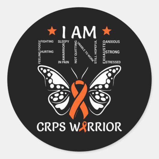 Sticker Rond CRPS Warrier I Am Fine Orange Ribbon Butterfly RSD (Devant)