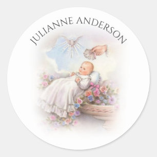 Sticker Rond Cru de bébé de baptême de baptême religieux