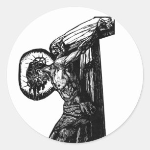 Sticker Rond Crucifixion Du Christ Illustration noir et blanc