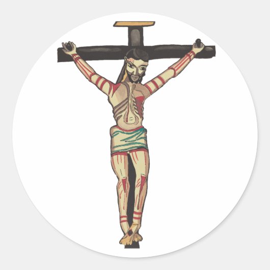 Sticker Rond Crucifixion Jésus Christ Croix Aquarelle art (Devant)