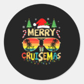 Sticker Rond Cruise Ship Merry Christmas Lights Cruising Vacati (Devant)