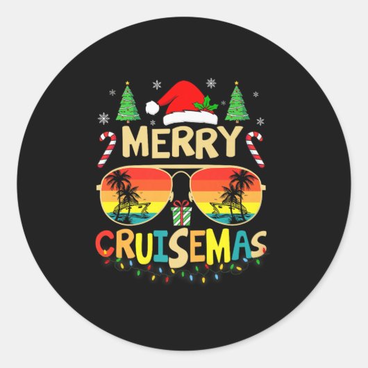 Sticker Rond Cruise Ship Merry Christmas Lights Cruising Vacati (Devant)