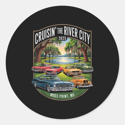 Sticker Rond Cruisin The River City 2025 Moss Int Ms Clic Car D (Devant)