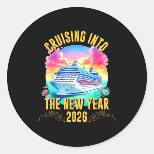 Sticker Rond Cruising Into The New Year 2026 Ocean Lover  (Devant)
