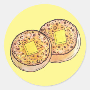 Sticker Rond Crumpets à beurre chaud Cuisine britannique