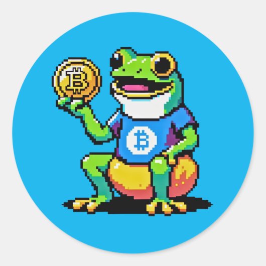 Sticker Rond Crypto Frog - Drôle Pixel Art Devise numérique (Devant)