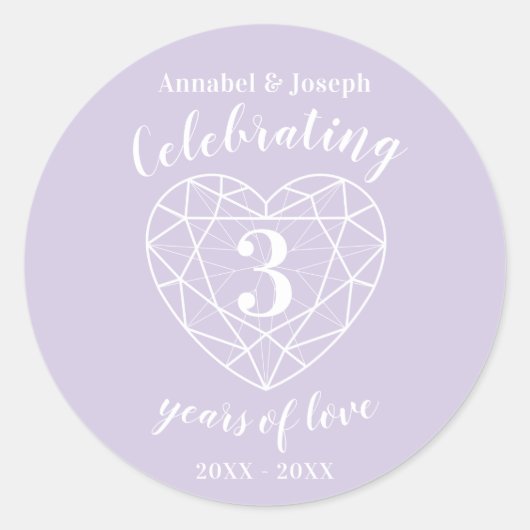 Sticker Rond Crystal anniversaire 3 ans d'autocollants d'amour (Devant)