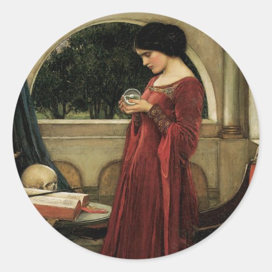 Sticker Rond Crystal Ball par John William Waterhouse (Devant)
