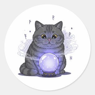 Sticker Rond Crystal Brit - British Shorthair Cat Halloween
