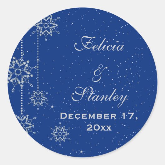 Sticker Rond Crystal flocons de neige mariage bleu Enregistrer  (Devant)