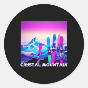 Sticker Rond Crystal Mountain Ski Retro 80's Style Skiing Et S