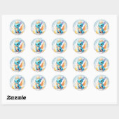 Sticker Rond Crystalized Cute Baby Dragon Bleu Bleu Bébé (Feuille)
