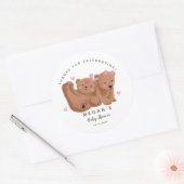 Sticker Rond Cub Twin Bears Girls Baby shower (Enveloppe)