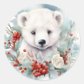 Sticker Rond Cube d'ours polaire au repas de Noël (Devant)