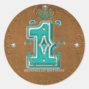 Sticker Rond Cuir Faux Brun Rustique Occidental Numéro 1 Un 1er