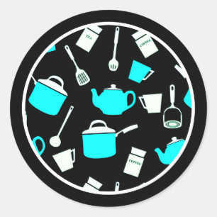 Sticker Rond Cuisine à thème Ustensiles et Motif de cuisine