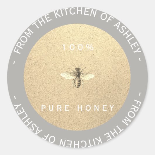 Sticker Rond Cuisine artisanale Miel Gris Blanc Abeille Kraft (Devant)