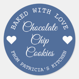 Sticker Rond Cuisiné Avec Amour Choco Cookies Bleu Et Blanc
