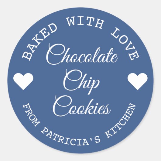 Sticker Rond Cuisiné Avec Amour Choco Cookies Bleu Et Blanc (Devant)