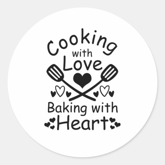 Sticker Rond Cuisine Avec Amour Cuisson Avec Coeur (Devant)
