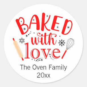 Sticker Rond Cuisiné avec Amour Red Holiday Modern