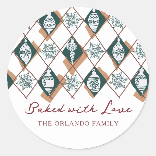 Sticker Rond Cuisiné avec Amour Rouge Vert Noël Pâtisserie (Devant)