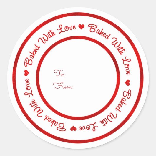 Sticker Rond Cuisiné Avec Amour Traitez Rouge Brillant Glam Mod (Devant)