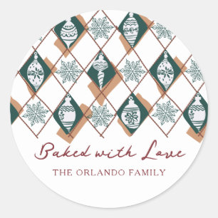 Sticker Rond Cuisiné avec Amour Vert Noël Cuisine de Noël