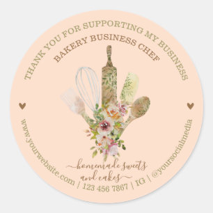 Sticker Rond Cuisine boulangerie Chef Rustique Blush Rose