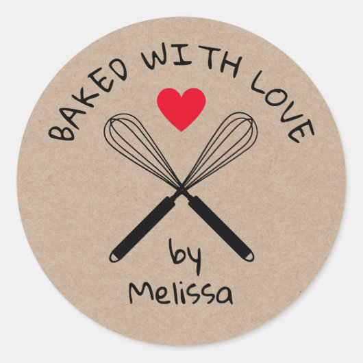 Sticker Rond Cuisine Cuisine Amoureuse Whisk Rustique Kraft (Devant)