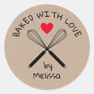 Sticker Rond Cuisine Cuisine Amoureuse Whisk Rustique Kraft