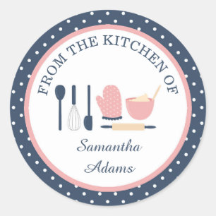 Sticker Rond Cuisine de cuisine marine bleue et rose personnali