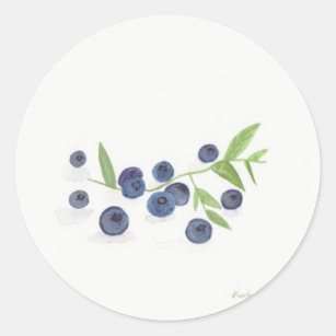 Sticker Rond Cuisine de fruits Blueberries aquarelle rustique c