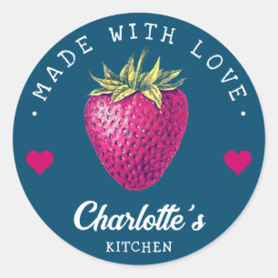 Sticker Rond Cuisine Fraise Maison Fabriquée Avec Amour Bleu Ve