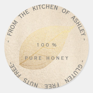 Sticker Rond Cuisine Gluten Nuts Libre Feuille d'or Titane Pear