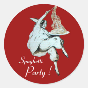 Sticker Rond CUISINE ITALIENNE de PARTIE de SPAGHETTI, rouge de